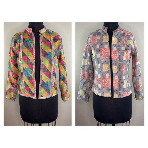 Mieko Mintz Vintage Cotton Mandrin Collar Reversible Jacket Art to Wear S M RARE